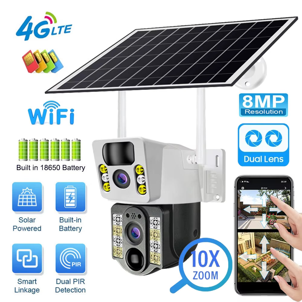 V40 4G 8MP solar Security Camera with 4G/WiFi Options Dual-Light Night Vision